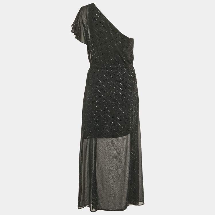 Pre Owned Maje Black Embellished One Shoulder Crepe Maxi Dress L