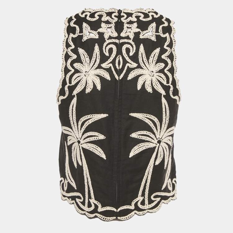 Pre Owned Maje Black Embroidered Cotton Top S