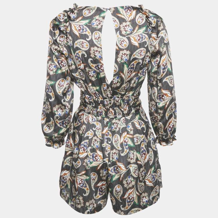 Pre Owned Maje Black Printed Satin Paisley Noir Jumpsuit S