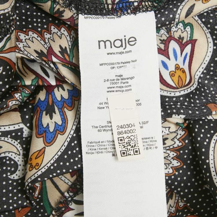 Pre Owned Maje Black Printed Satin Paisley Noir Jumpsuit S