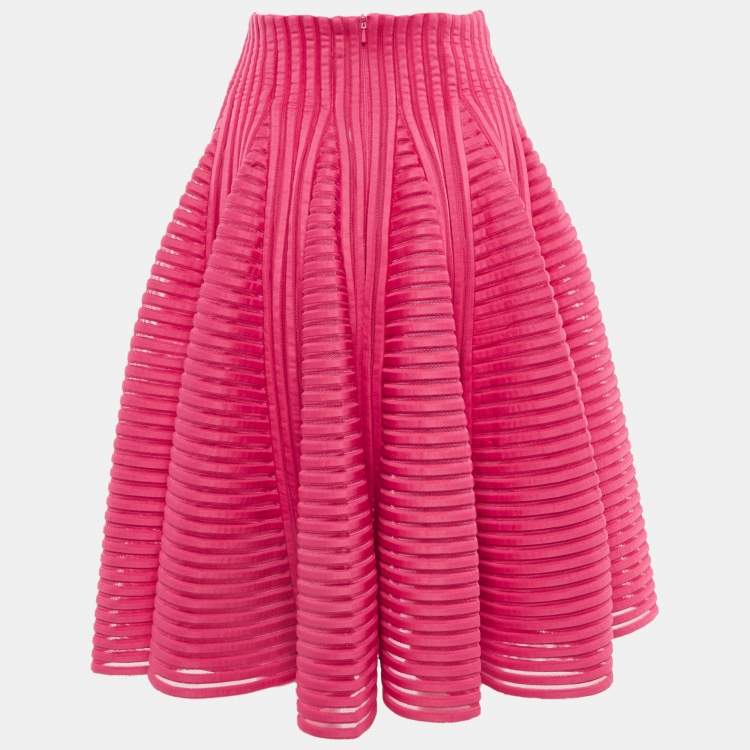 Pre Owned Maje Fushia Pink Neoprene Mesh Flared Skirt S