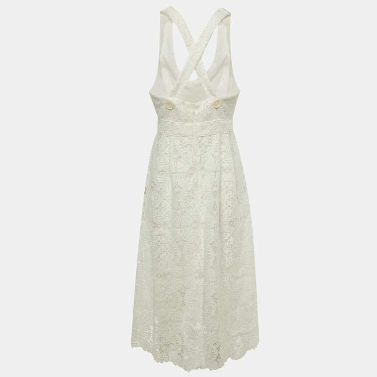 Pre Owned Maje White Guipure Lace Rimani Midi Dress M