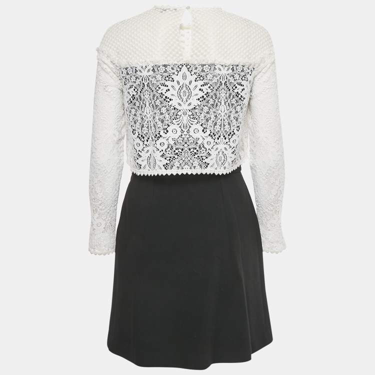 Pre Owned Maje White / Back Lace Overlay Relim Mini Dress L