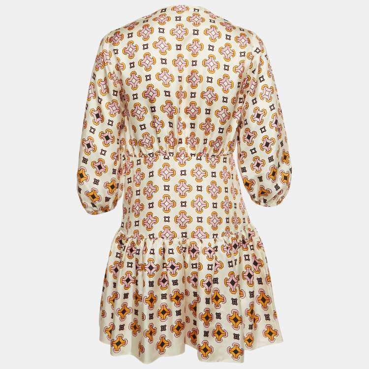 Pre Owned Maje Cream Printed Silk Mini Dress S 