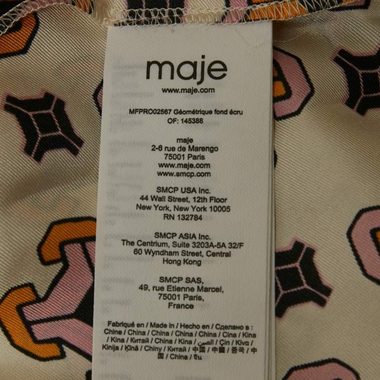 Pre Owned Maje Cream Printed Silk Mini Dress S 