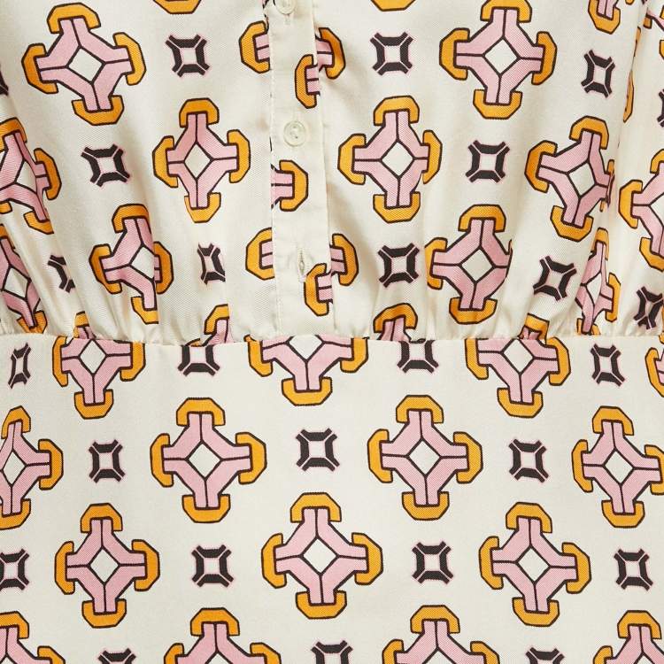 Pre Owned Maje Cream Printed Silk Mini Dress S 