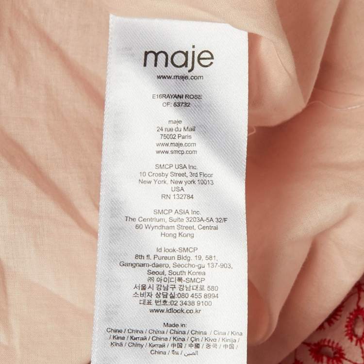 Pre Owned Maje Red Embroidered Eyelet Cotton Rayani Short Dress M