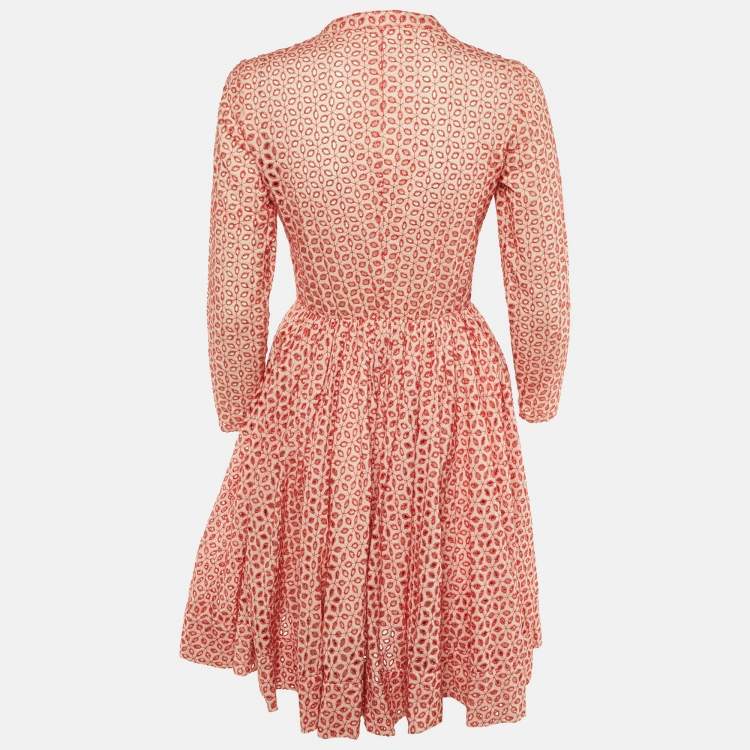 Pre Owned Maje Red Embroidered Eyelet Cotton Rayani Short Dress M