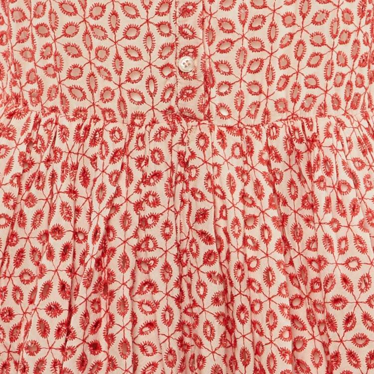 Pre Owned Maje Red Embroidered Eyelet Cotton Rayani Short Dress M
