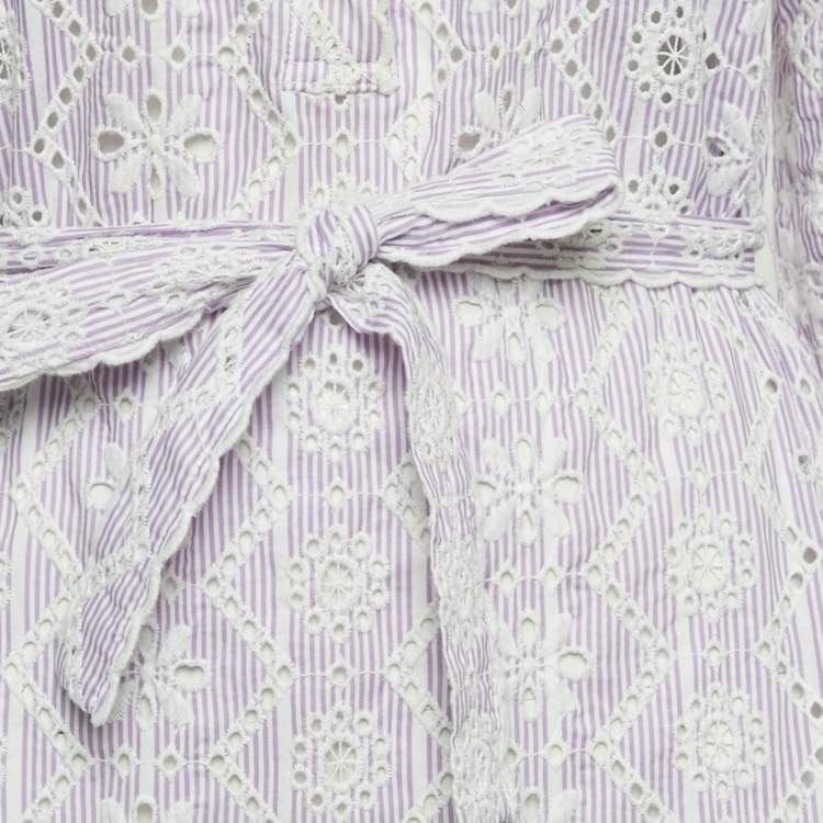 Pre Owned Maje Purple Embroidered Cotton Belted Mini Dress S
