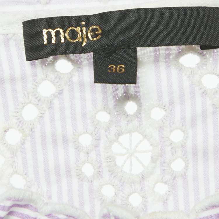 Pre Owned Maje Purple Embroidered Cotton Belted Mini Dress S