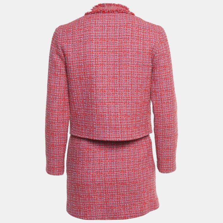 Pre Owned Maje Pink Tweed Blazer & Skirt Set XS/S