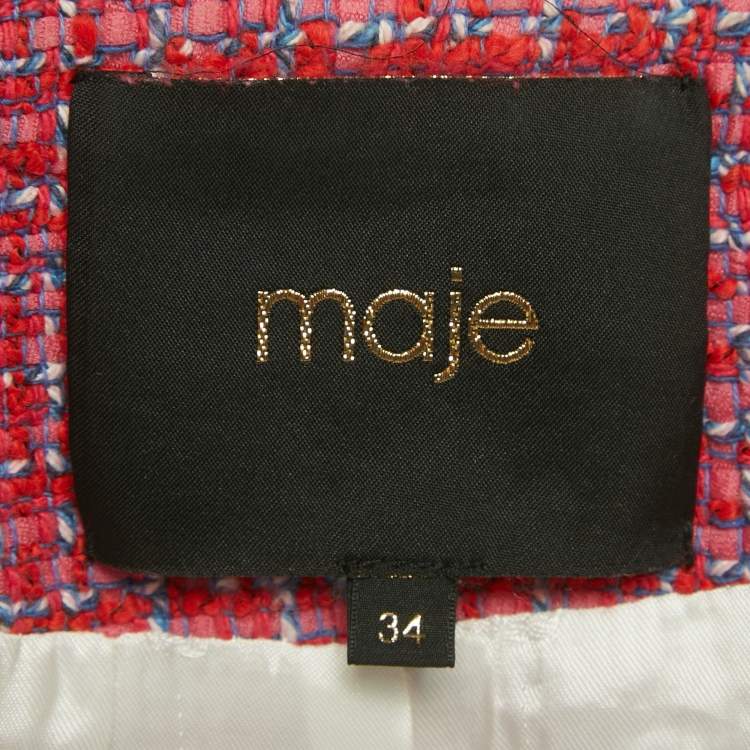 Pre Owned Maje Pink Tweed Blazer & Skirt Set XS/S