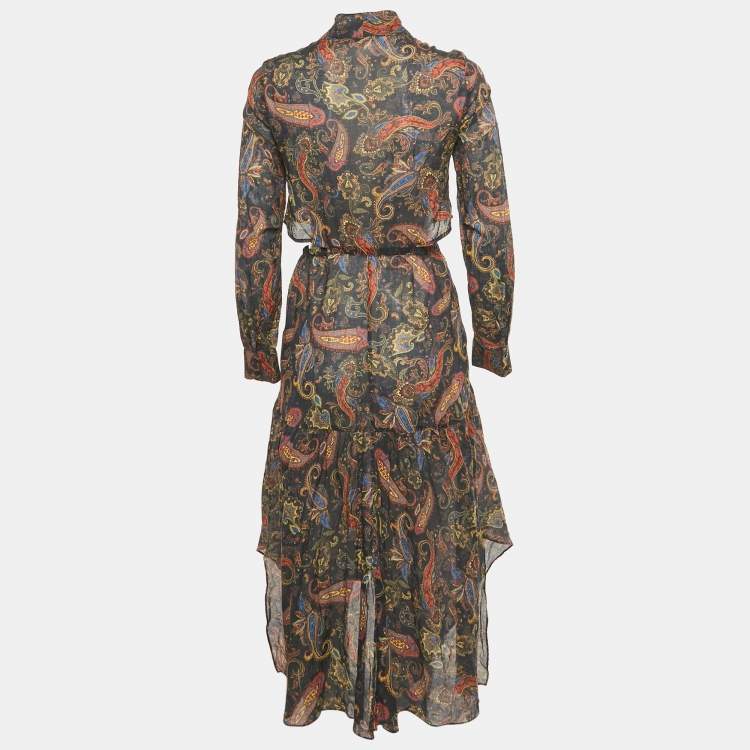 Pre Owned Maje Blue Paisley Print Citton Cut-Out Asymmetric Midi Dress S