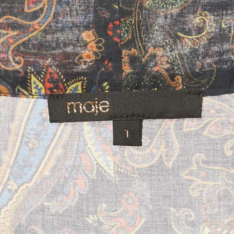 Pre Owned Maje Blue Paisley Print Citton Cut-Out Asymmetric Midi Dress S