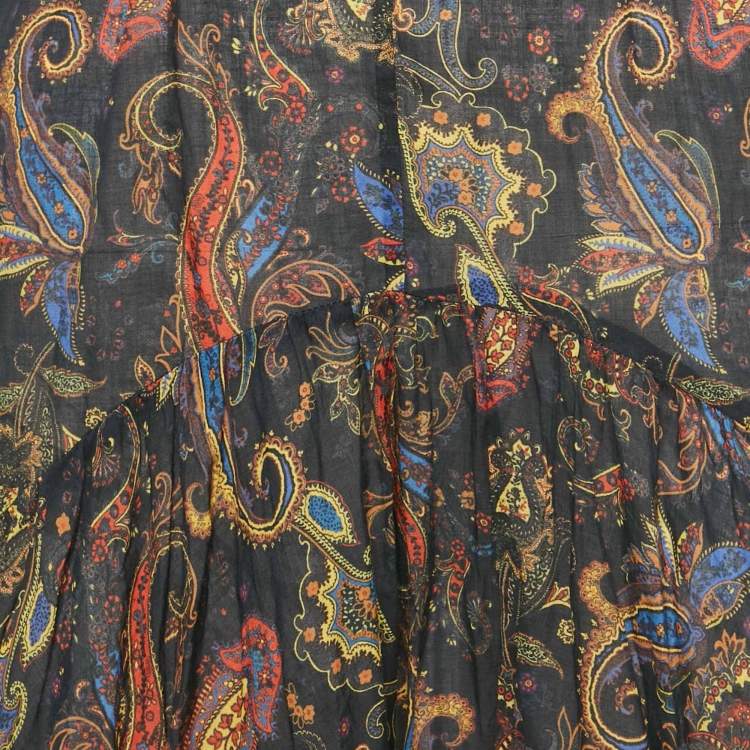 Pre Owned Maje Blue Paisley Print Citton Cut-Out Asymmetric Midi Dress S