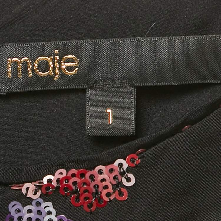 Pre Owned Maje Black Floral Razul Sequin Satin Bodycon Mini Dress S