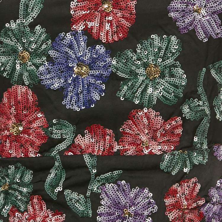 Pre Owned Maje Black Floral Razul Sequin Satin Bodycon Mini Dress S