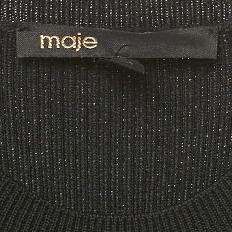 Pre Owned Maje Black Rib Knit Openwork Long Dress XS