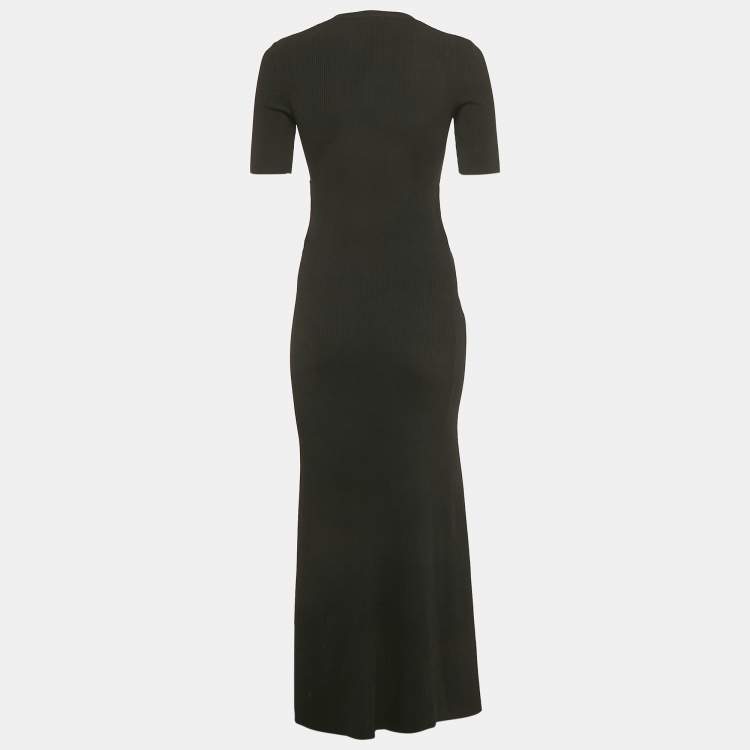 Pre Owned Maje Black Rib Knit Openwork Long Dress XS
