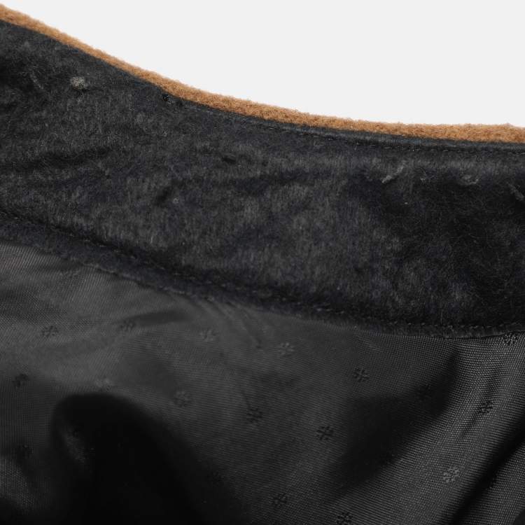 Pre Owned Maje Khaki/Black Wool Blend and Leather Zip Jacket S