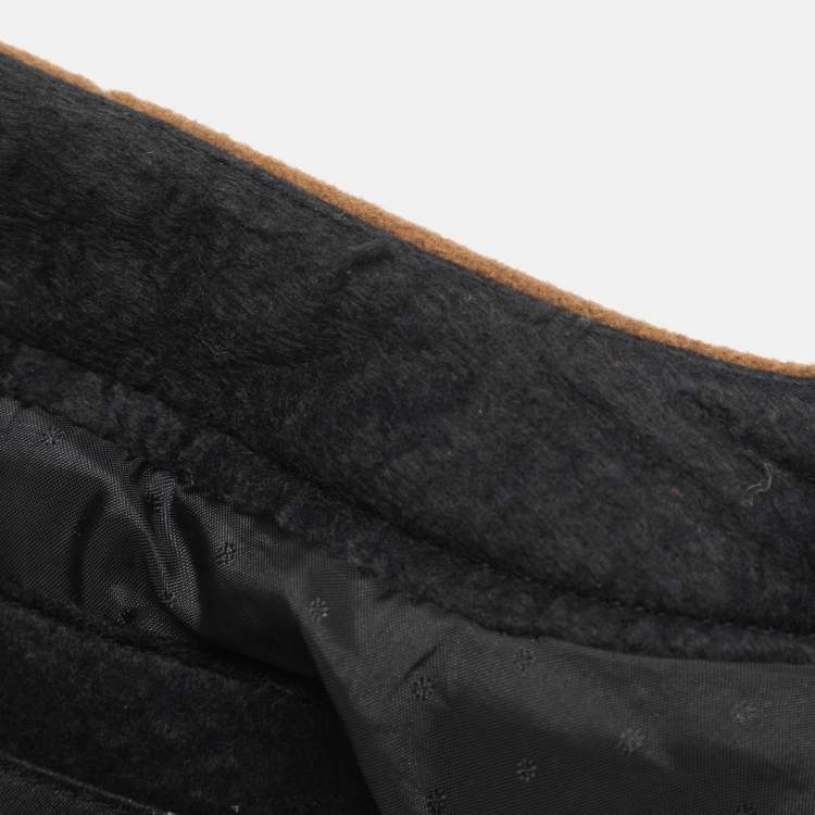 Pre Owned Maje Khaki/Black Wool Blend and Leather Zip Jacket S