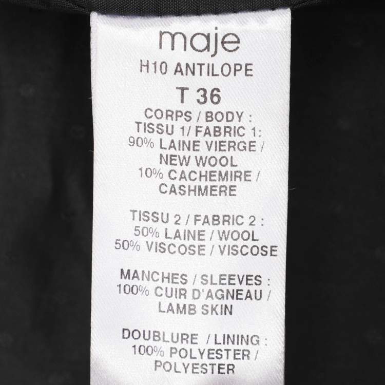 Pre Owned Maje Khaki/Black Wool Blend and Leather Zip Jacket S