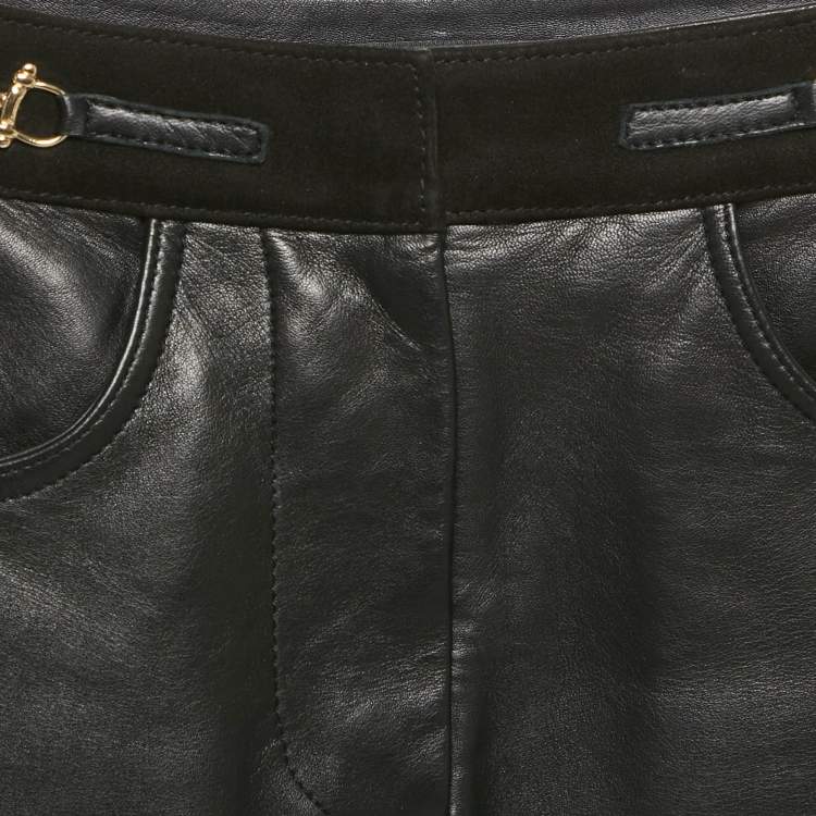 Pre Owned Maje Black Leather Embellished Waist Mini Skirt XS