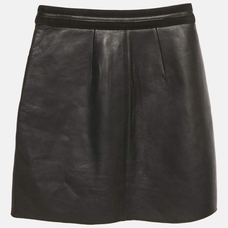Pre Owned Maje Black Leather Embellished Waist Mini Skirt XS
