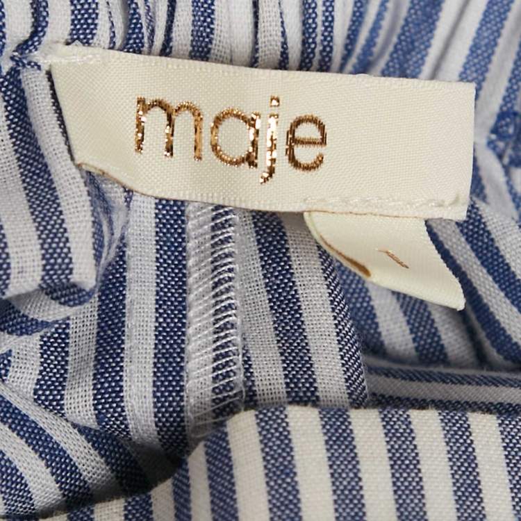 Pre Owned Maje White/Blue Striped Cotton Blend Asymmetric John Skirt S