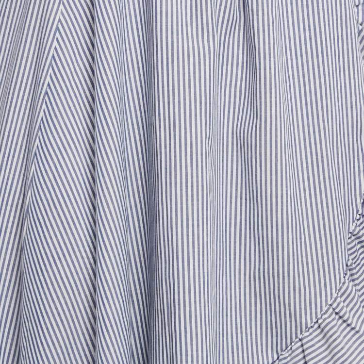 Pre Owned Maje White/Blue Striped Cotton Blend Asymmetric John Skirt S