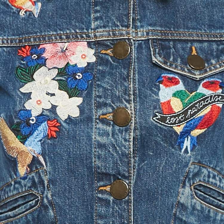 Pre Owned Maje Blue Floral Embroidered Cropped Vivo Denim Jacket S