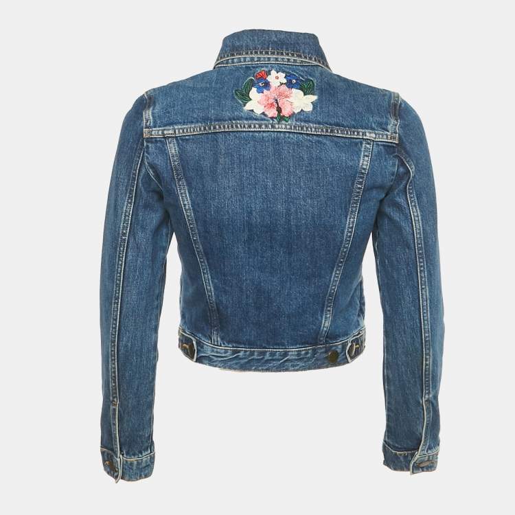 Pre Owned Maje Blue Floral Embroidered Cropped Vivo Denim Jacket S