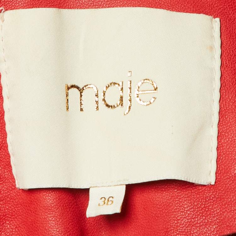 Pre Owned Maje Red Leather Bostep Biker Jacket S