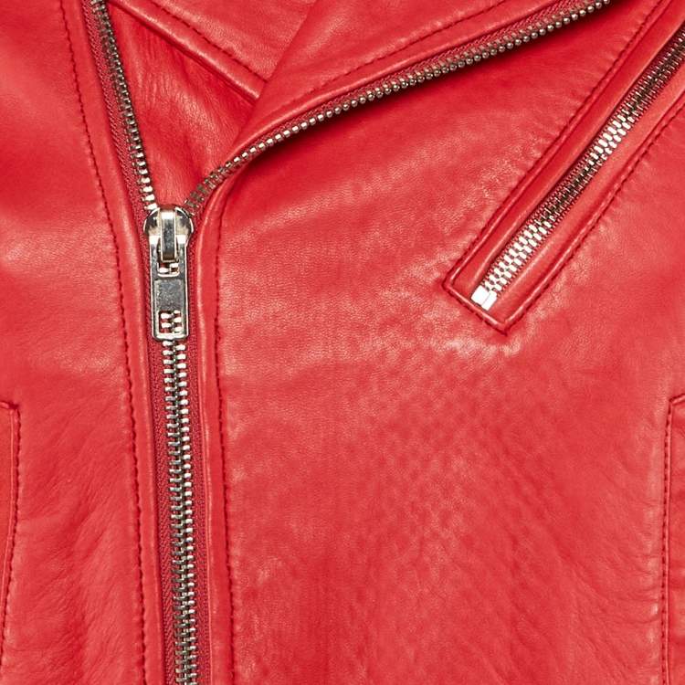Pre Owned Maje Red Leather Bostep Biker Jacket S