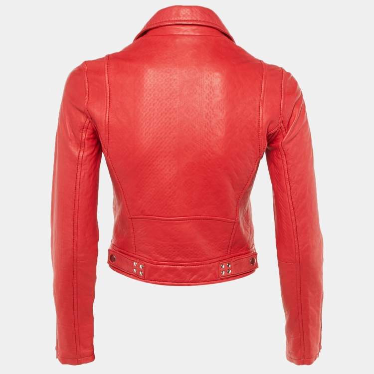 Pre Owned Maje Red Leather Bostep Biker Jacket S