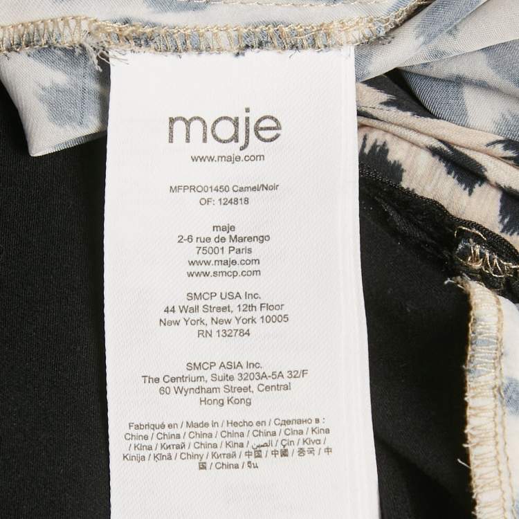 Pre Owned Maje Black Leopard Print Satin Asymmetric Midi Dress S