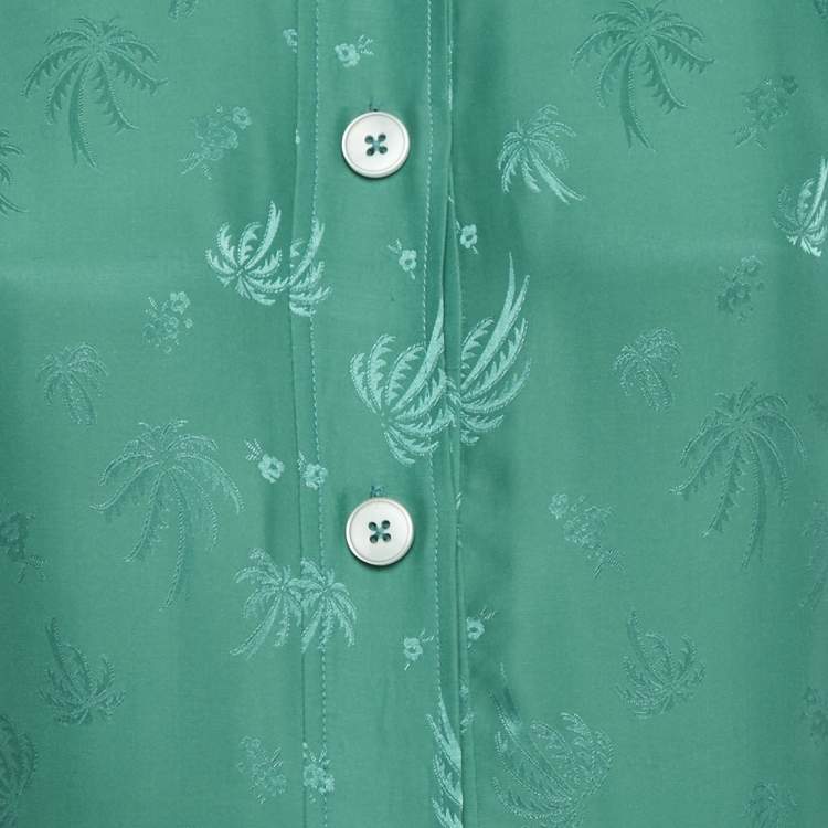 Pre Owned Maje Green Palm Tree Jacquard Sateen Midi Dress M