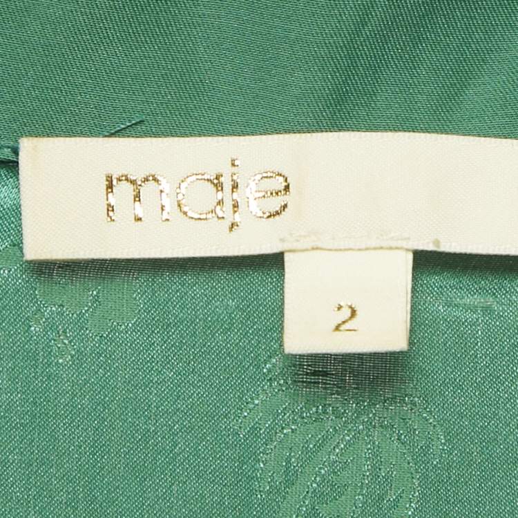 Pre Owned Maje Green Palm Tree Jacquard Sateen Midi Dress M