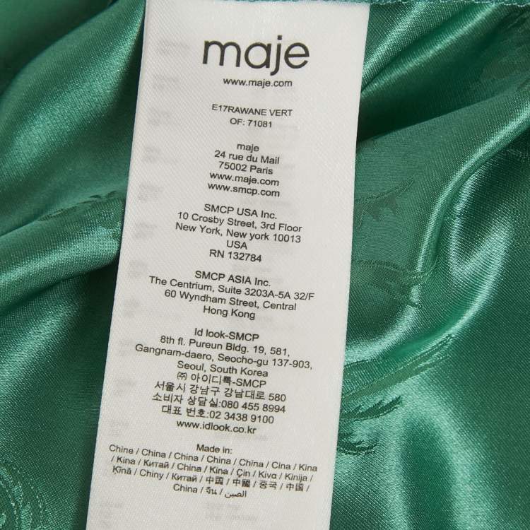 Pre Owned Maje Green Palm Tree Jacquard Sateen Midi Dress M
