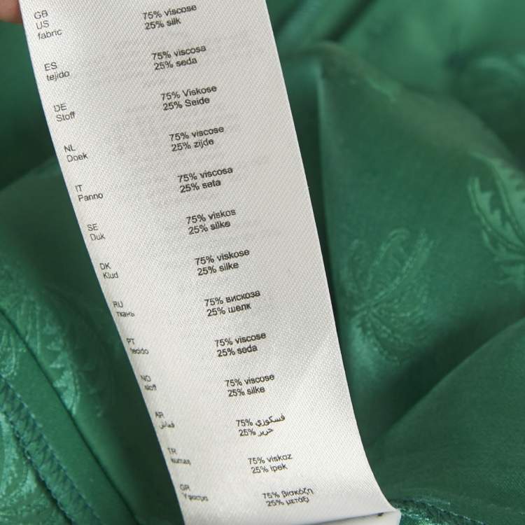 Pre Owned Maje Green Palm Tree Jacquard Sateen Midi Dress M