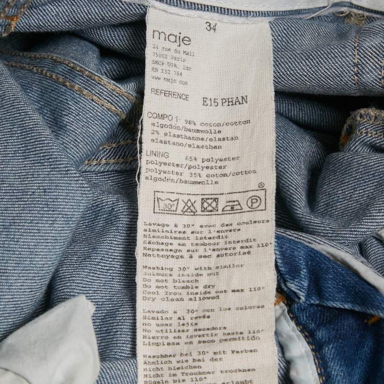 Pre Owned Maje Blue Distressed Demin Embellished Trim Low Waist Jeans XS Waist 28"