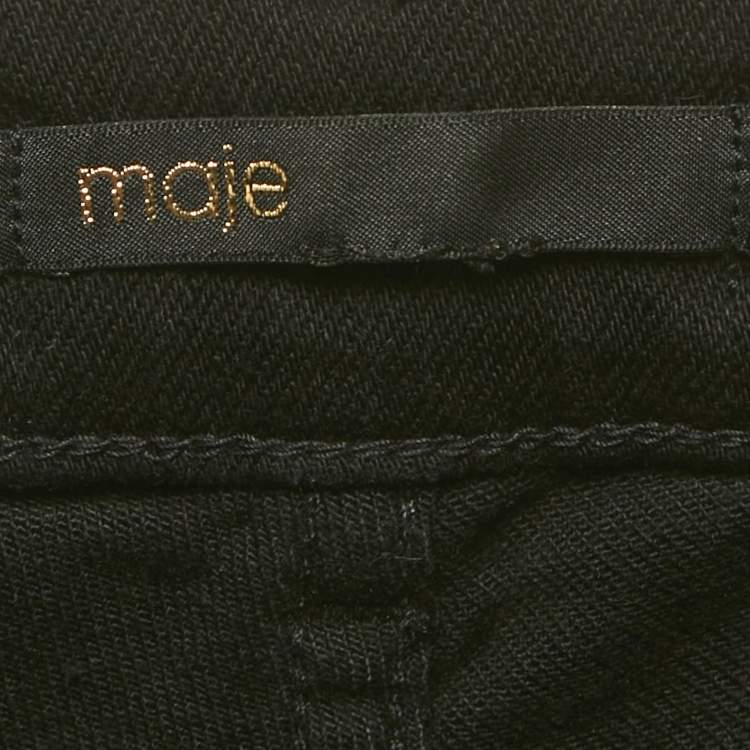 Pre Owned Maje Black Logo Detail Denim Flared Jeans S/Waist 28"