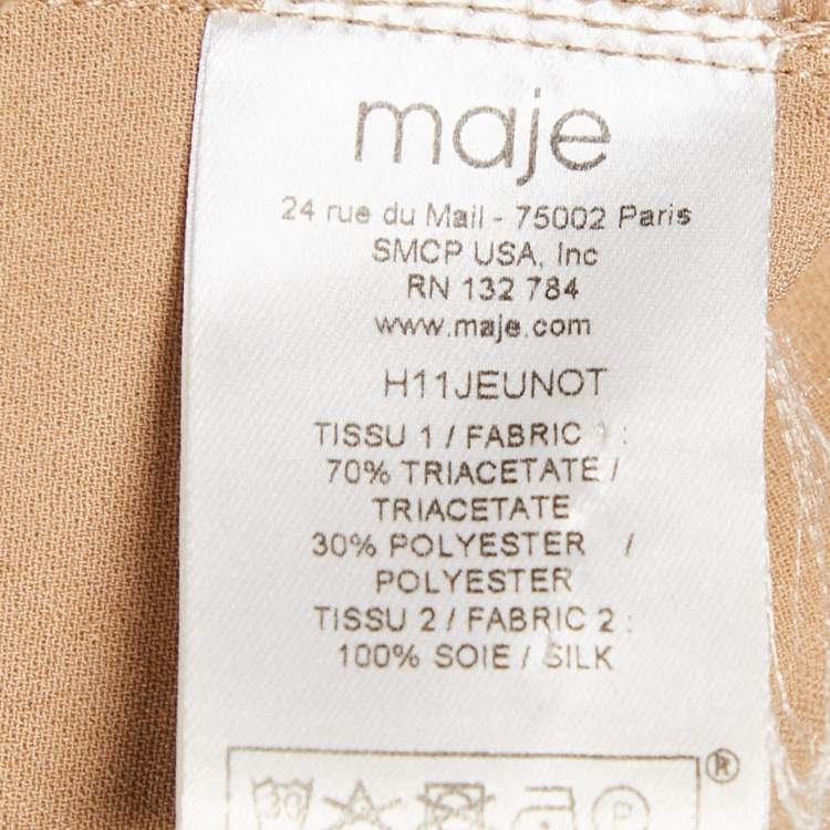 Pre Owned Maje Beige/Navy Blue Crepe Neck-Tie Mini Dress M