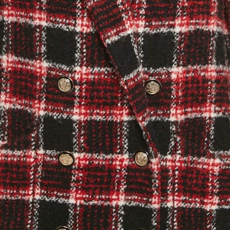 Pre Owned Maje Red Checks Tweed Blazer and Shorts Set M/L