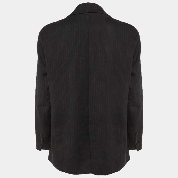 Pre Owned Maje Black Striped Crepe Single Breasted Blazer L