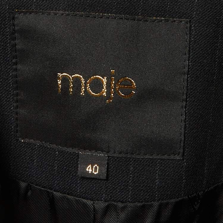 Pre Owned Maje Black Striped Crepe Single Breasted Blazer L