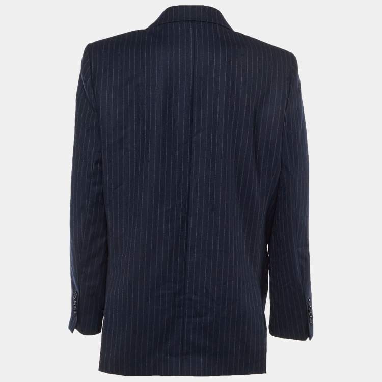 Pre Owned Maje Navy Blue Striped Wool Single Breasted Blazer L