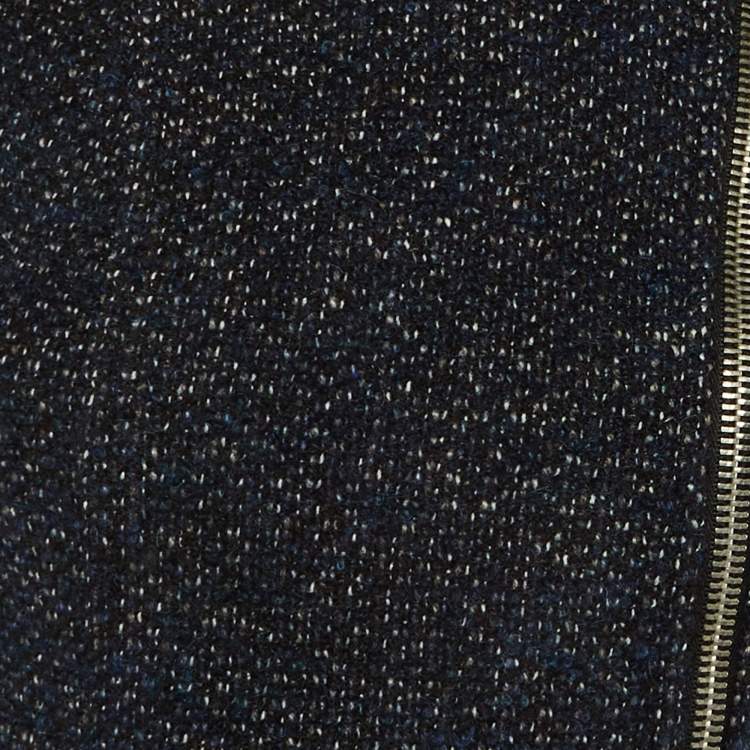 Pre Owned Maje Navy Blue /Black Tweed & Leather Zip Up Jacket S 