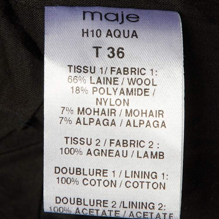 Pre Owned Maje Navy Blue /Black Tweed & Leather Zip Up Jacket S 